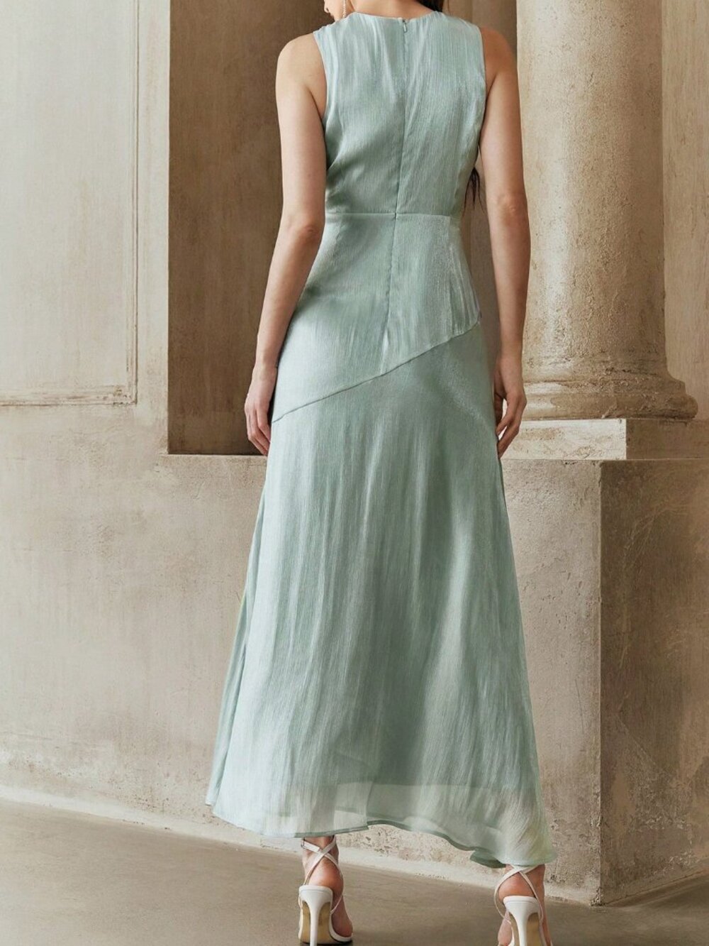 Baby Blue Elegant Women's Pleated Cross V-Neck A-Line Dress - Picture 2 of 7
